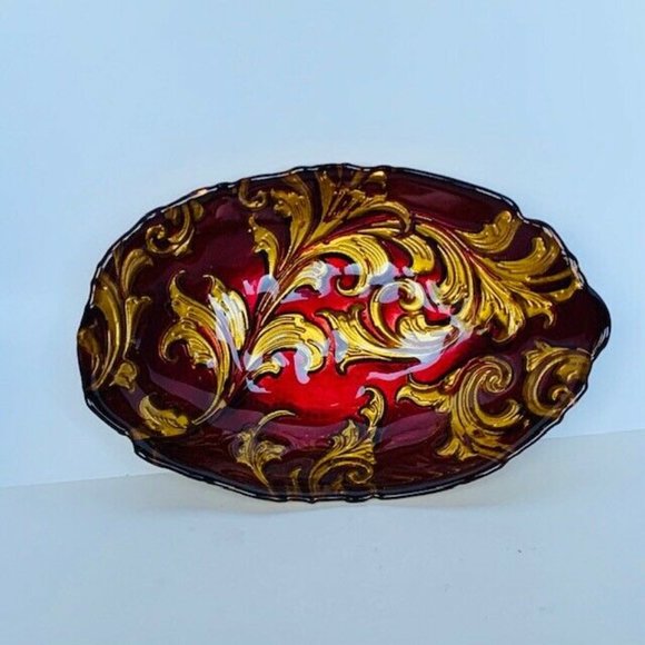 Goofus glass candy dish nut bowl serving plate red - Picture 2 of 6